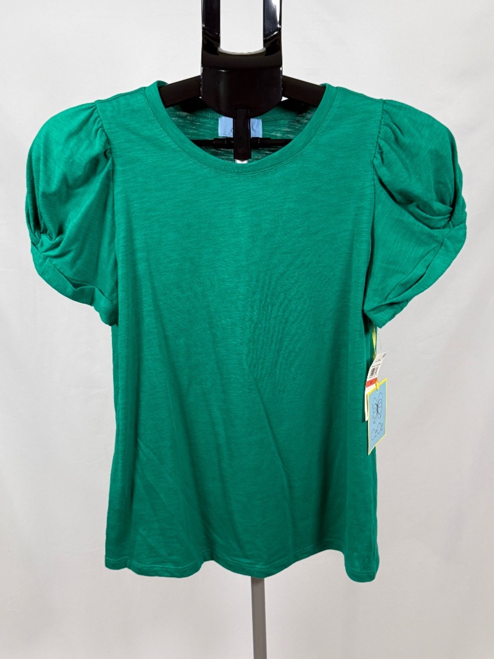 NWT CeCe Green Puff Sleeve Top XS Emerald Short Sleeve Cotton Blend